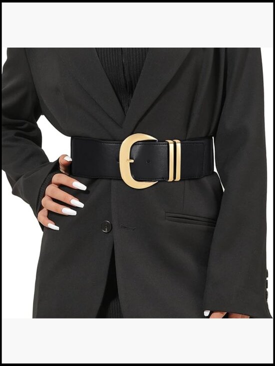 Wide Elastic Waist Belt with Gold Buckle for Dresses main image 4